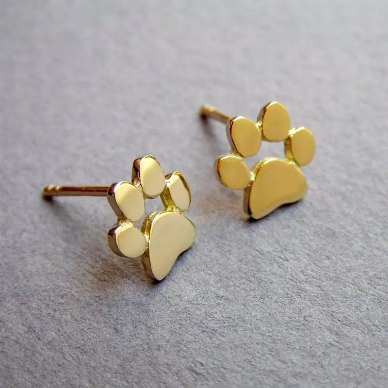 Cute Paw Print Stud Earrings Bengal Cats Cute Paw Print Stud Earrings Gold Plated