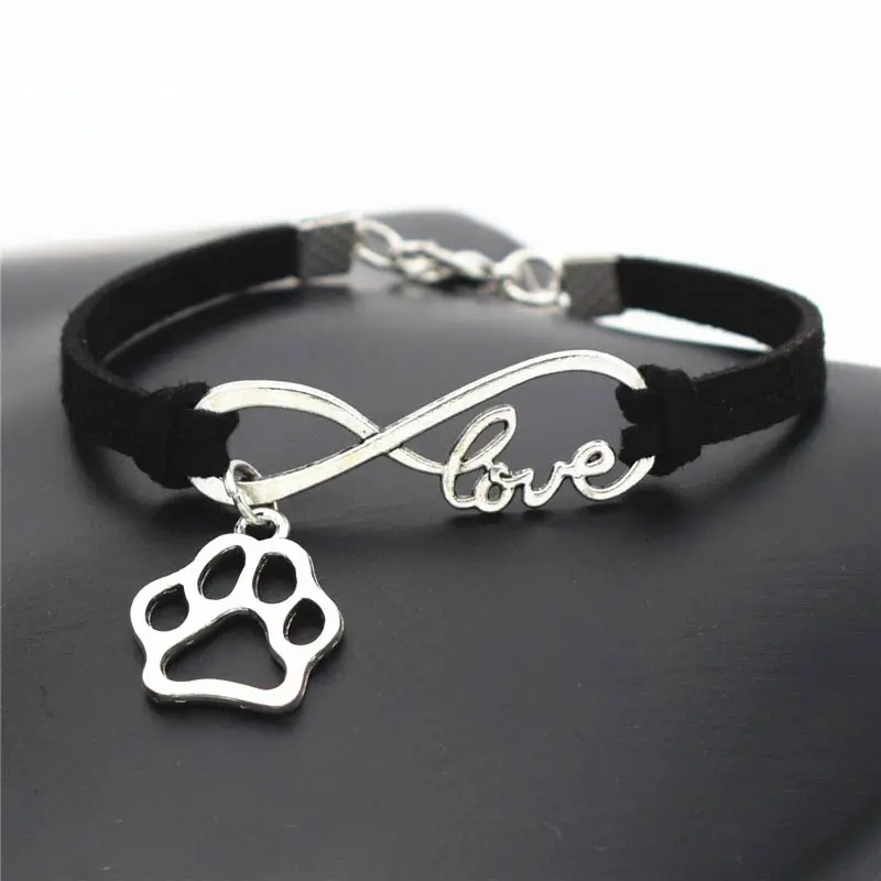 Leather Bracelet Infinite Love Paw Charms Pendant Leather Bracelet Infinite Love Paw Charms Pendant